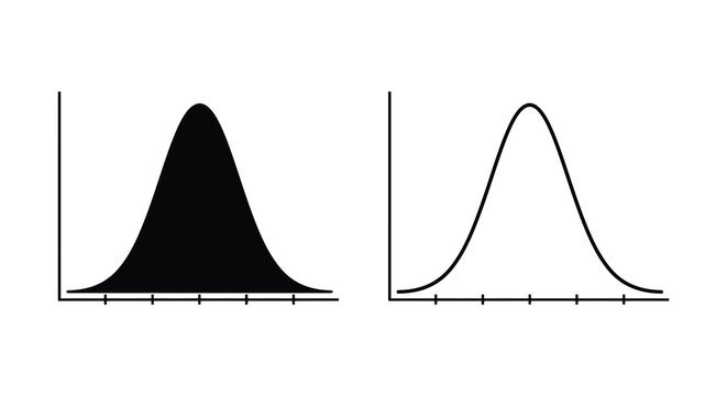 Two bell curve shapes in black silhouette against a white background mathematical illustration gaussian distribution