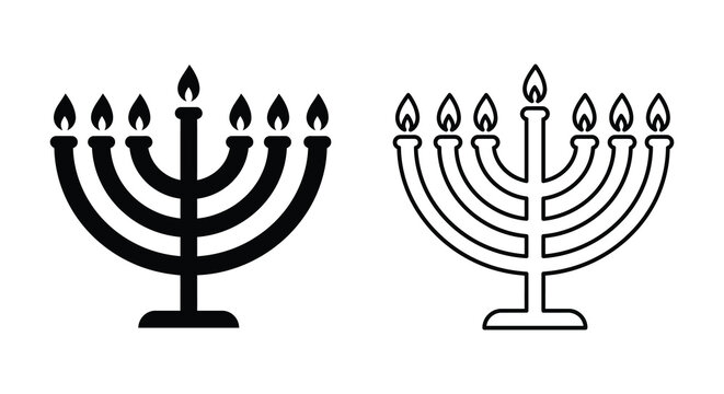 Two black line art menorah silhouettes depicting traditional jewish candelabrum silhouette hanukkah chanukah judaism religious