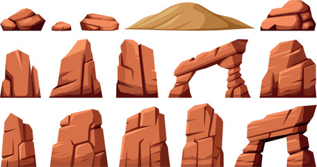 Outdoor adventure camping vector set with flat design tent campfire backpack and canyon elements © Siddika