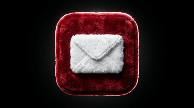 A red fuzzy square with a white fuzzy envelope on a black background