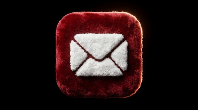 A red fuzzy icon with a white envelope on a black background