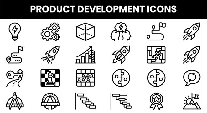 Set of flat design product development process icons