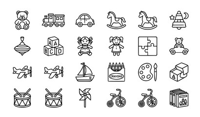 Fototapeta premium Editable children toys vector icon bundle with playtime outline symbols