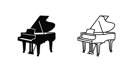 Two grand piano silhouettes a black and a white line drawing on a white background silhouette © Rakib