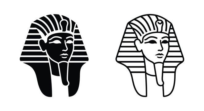Ancient egyptian pharaoh mask depictions in black and white silhouette egypt king tut tutankhamun royal