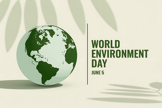 World environment day june 5 conceptual illustration with earth globe and plant shadows, environment