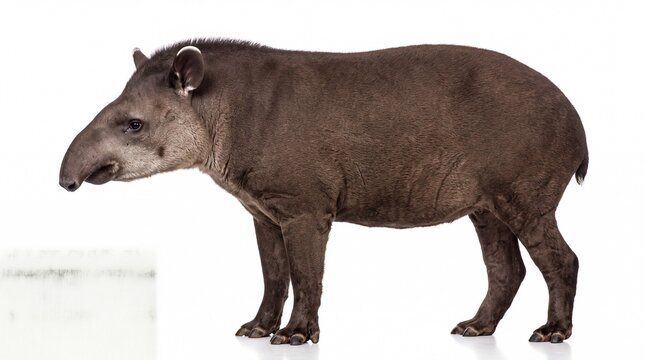Full body side view of a standing south american tapir