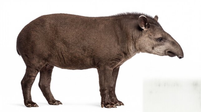 Full body portrait of a young black tapir standing