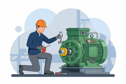 Petroleum Industry Engineer Inspecting Industrial Motor Machine