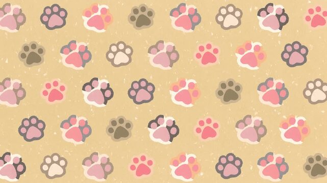 Pet dog cat paw prints pattern background