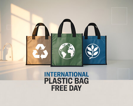 International plastic bag free day reusable sustainable shopping totes with shopping, reusable