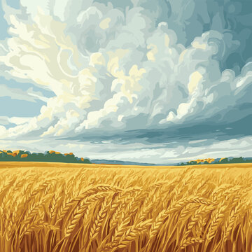 A picturesque wheat field under a dramatic sky, showcasing the beauty of nature.