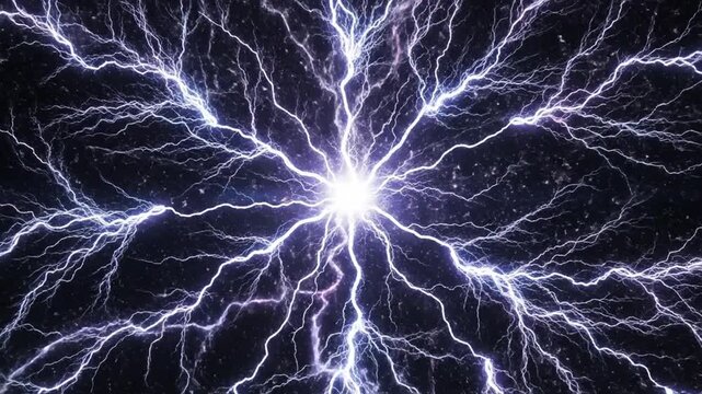 Electricity discharges in a dark environment with a bright light and lightning