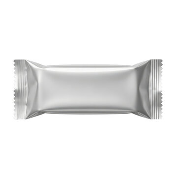Blank silver snack bar wrapper package isolated on transparent background