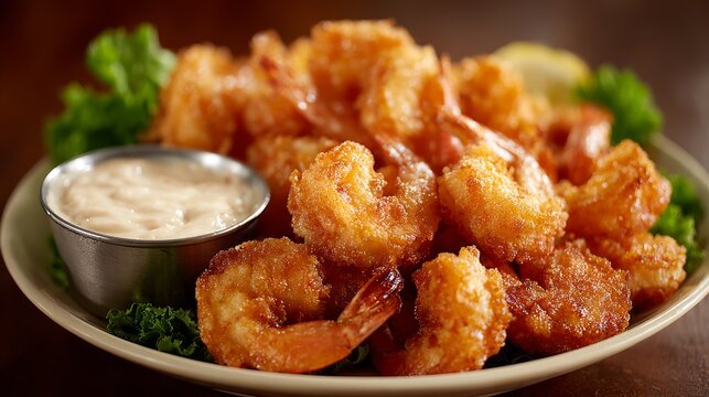 59.Fried Shrimp: Crispy, golden shrimp coated in a light batter, served with tangy cocktail or tartar sauce