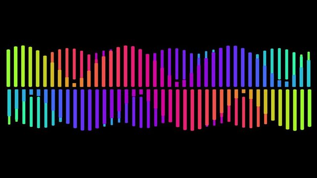 Abstract Digital Audio Equalizer Bars with Vibrant Neon Colors Reflecting on a Dark Background Modern Music Spectrum Visualization Display