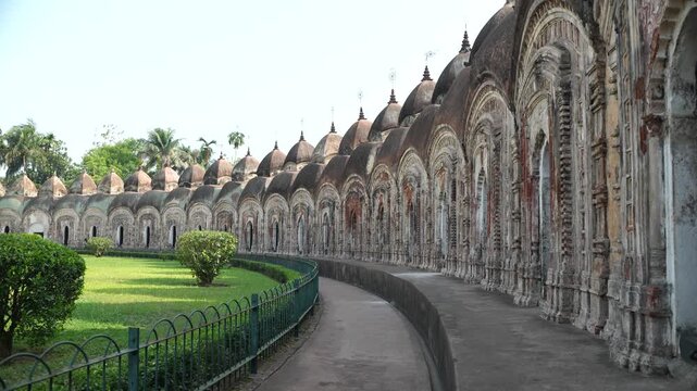 This place is named "108 Shiva Temples" because it consists of 108 Shiva temples. It is located in Kalna, in the Bardwan district of West Bengal.