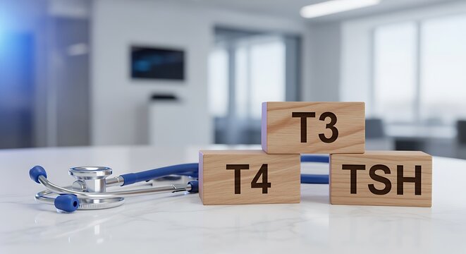 Thyroid Health Concept with T3 T4 Tsh Blocks and a Stethoscope