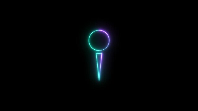 Abstract location glowing neon icon fast tracking map pin icon animation on black background. Neon blue glowing map pin icon on black background, location symbol, navigation concept..