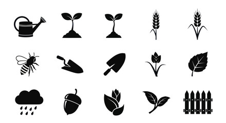 Agriculture and garden cultivation tools black icon set. © Prime