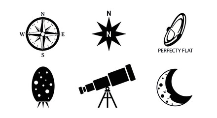 Astronomy telescope and celestial navigation equipment icon set. © Prime
