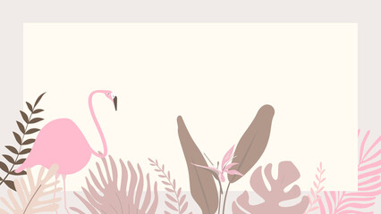 Pink tropical frame desktop wallpaper, beige design © Rawpixel.com