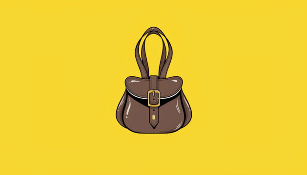 Brown leather handbag, vector purse icon, fashion accessory, illustration