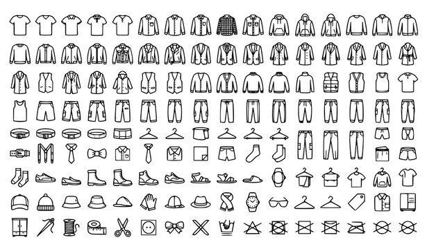 Men's Clothing Line Icon Set Vector with Casual Formal Sportswear and Editable Stroke Symbols