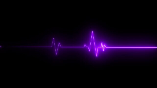 Neon purple ekg heartbeat monitor pulse line animation on black background, medical