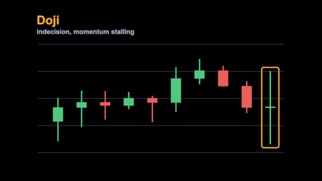 Doji Candlestick Pattern Trading Chart Labeled Animated Overlay Alpha 4K
