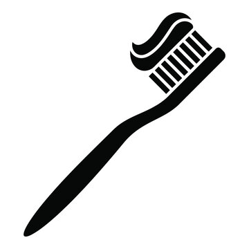 Black toothbrush with toothpaste on bristles for cleaning teeth  oral hygiene tool icon