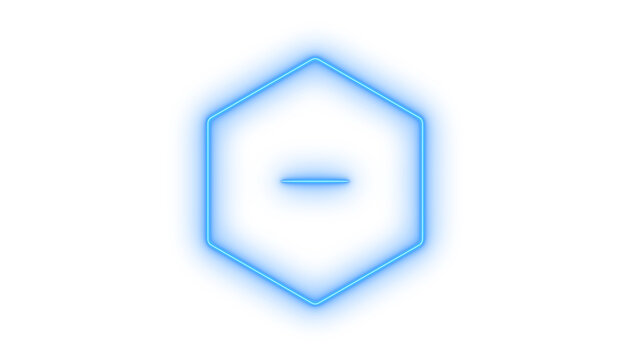 Glowing neon hexagon minus icon isolated on transparent background. Decrease button. Remove sign. Zoom out. Minimalist interface element. Delete symbol.