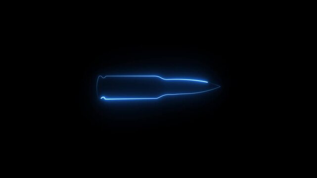 Animated neon glowing rifle bullet on black background