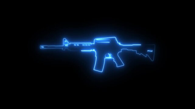 Animated neon glowing m4a1 rifle on black background