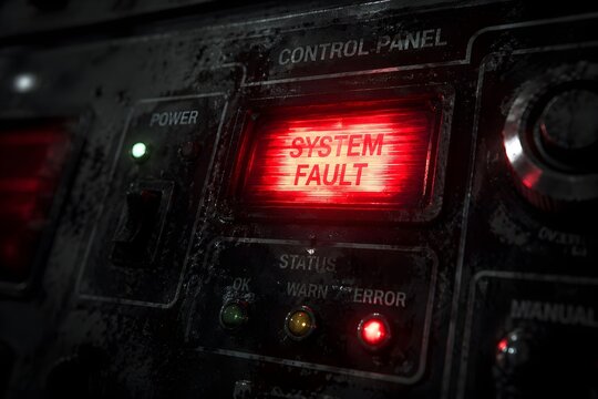 Flickering Neon Indicator Reveals Faulty Control Panel in Detailed Closeup Industrial Safety Inspection View Closeup