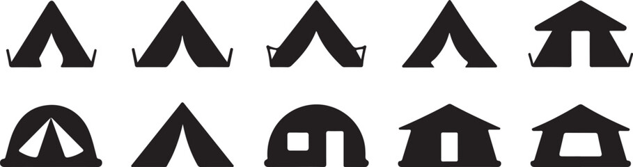 Various camping tent and cabin icons in black and white © Sadia afrin Aakhi