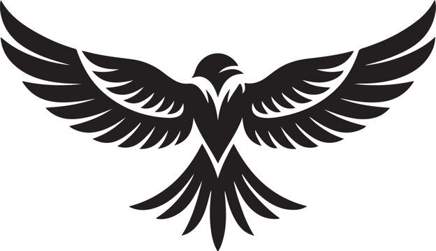 Black silhouette phoenix bird with outspread wings