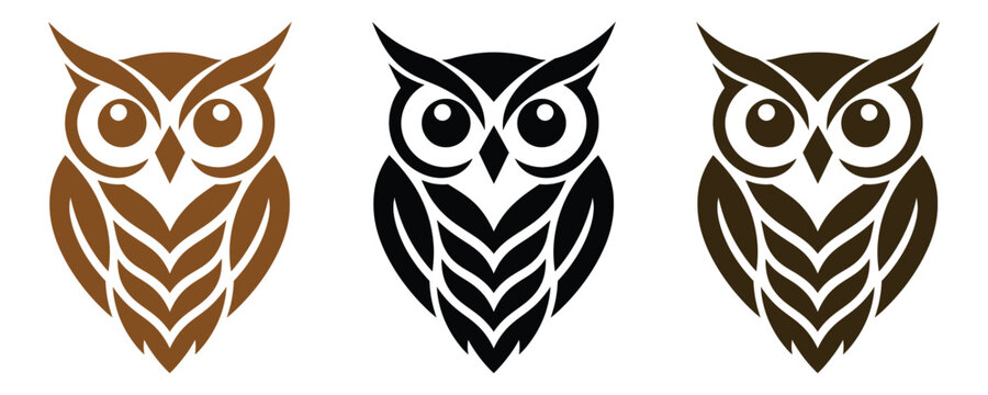 Modern Owl Mascot Logo Design Bundle Flat Bird Vector Illustration