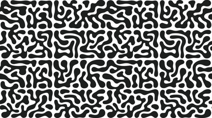 Abstract black and white organic camouflage pattern with fluid amoeba shapes and wavy lines © MD