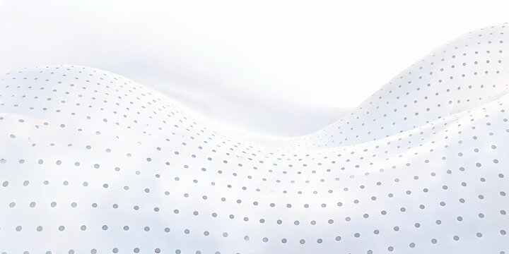 A sheer, flowing white fabric with subtle small polka dots, curving gently to form an elegant soft background.