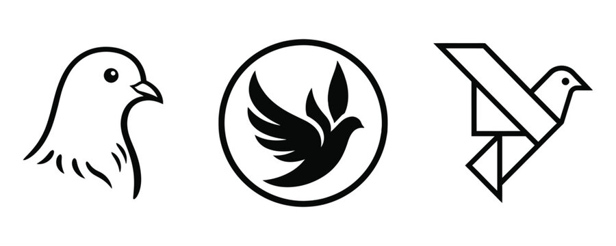 Minimalist dove vector set featuring various bird silhouettes