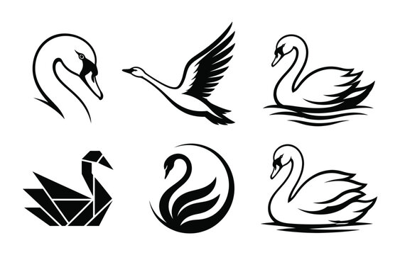 Elegant swan vector icon set for luxury and nature branding