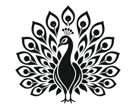 Elegant peacock silhouette with full display of tail feathers vector