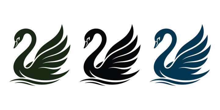 Three graceful swan silhouettes in varying colors over waves vector