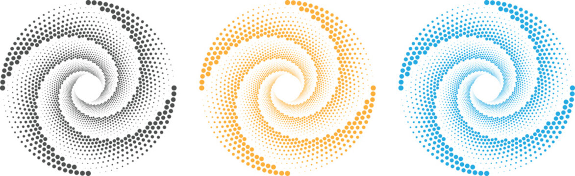 Circle halftone. Abstract dotted circles, round halftones geometric dots gradient and pop art texture. Dot spray gradation vector set. Illustration halftone gradient spotted, effect round