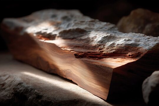 Natural Wooden Beam with Textured Surface and Soft Light Highlighting Features of the Wood