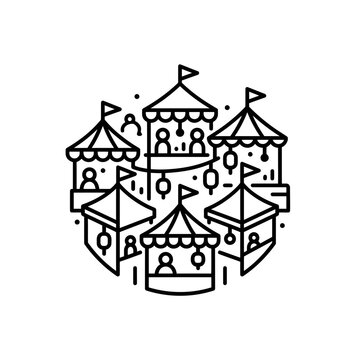Circular market tents line drawing.
