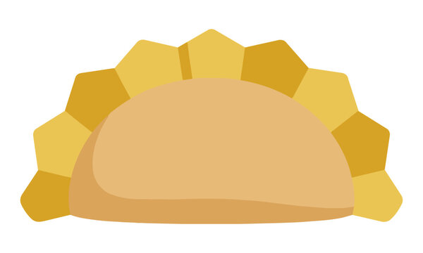 Appetizing dumpling icon with smooth dough edges and simple flat design isolated on a white background, minimal culinary food concept