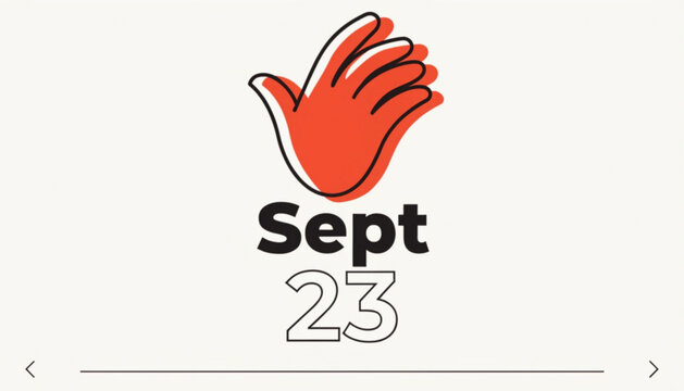 Hand gesture icon, September 23 date stamp, vector graphic, red hand symbol