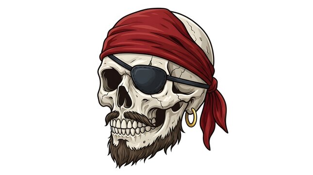 Skull and Crossbones with Red Ribbon Cartoon Vector Illustration Isolated on White Background for Halloween Pirate Tattoo Horror Danger Symbol Design